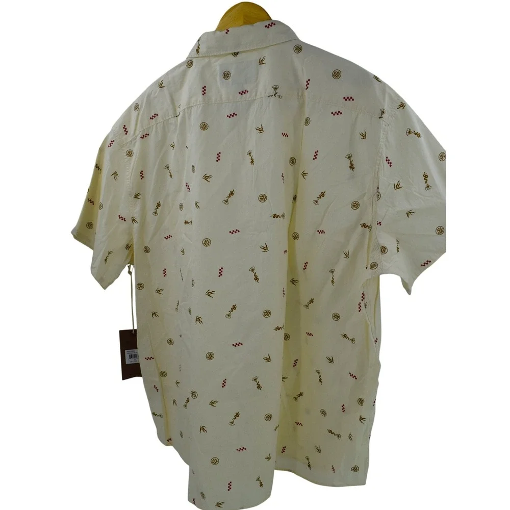 NWT Arbor Short Sleeve Button Up Shirt Men's L‎ Cream Patterned Casual Top